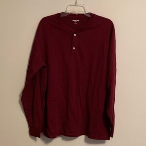 Lands' End Men's Dark Red Long Sleeve Henley Shirt